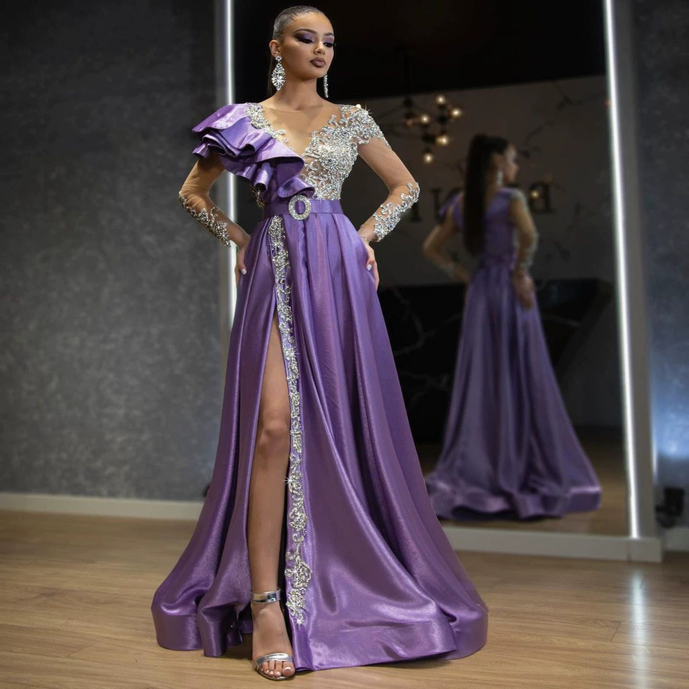 ZARA Spring Womens Purple Sequin Satin Evening Dress With Gold Flakes